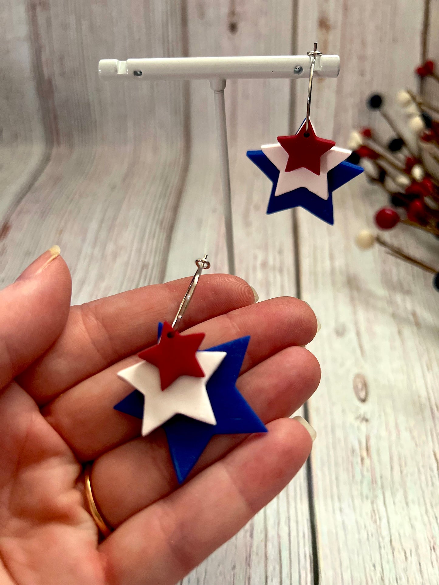 Red, White, and Blue Star Stacked Hoop Earrings