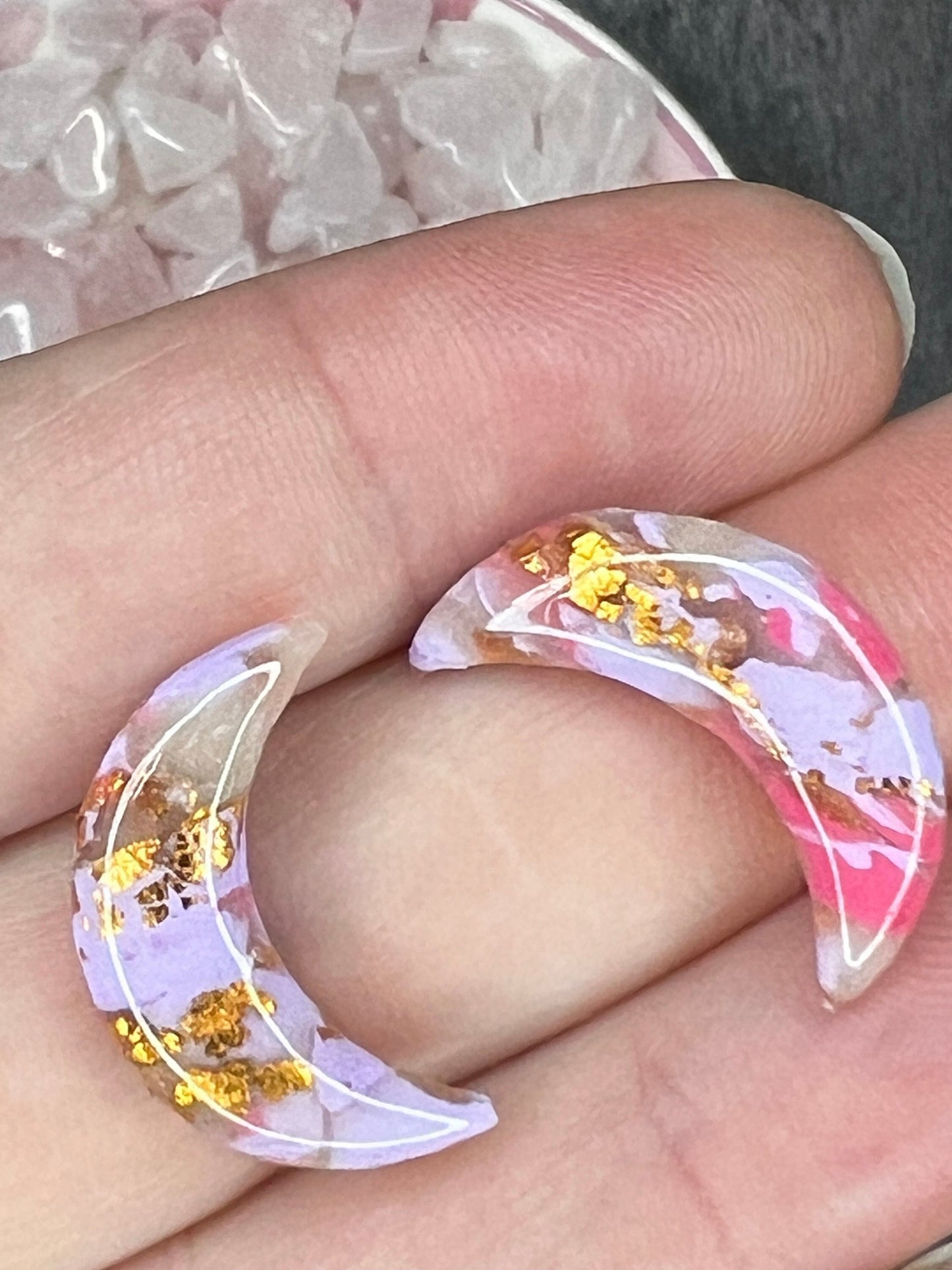 Pink and Purple Marbled Moon Stud Earrings