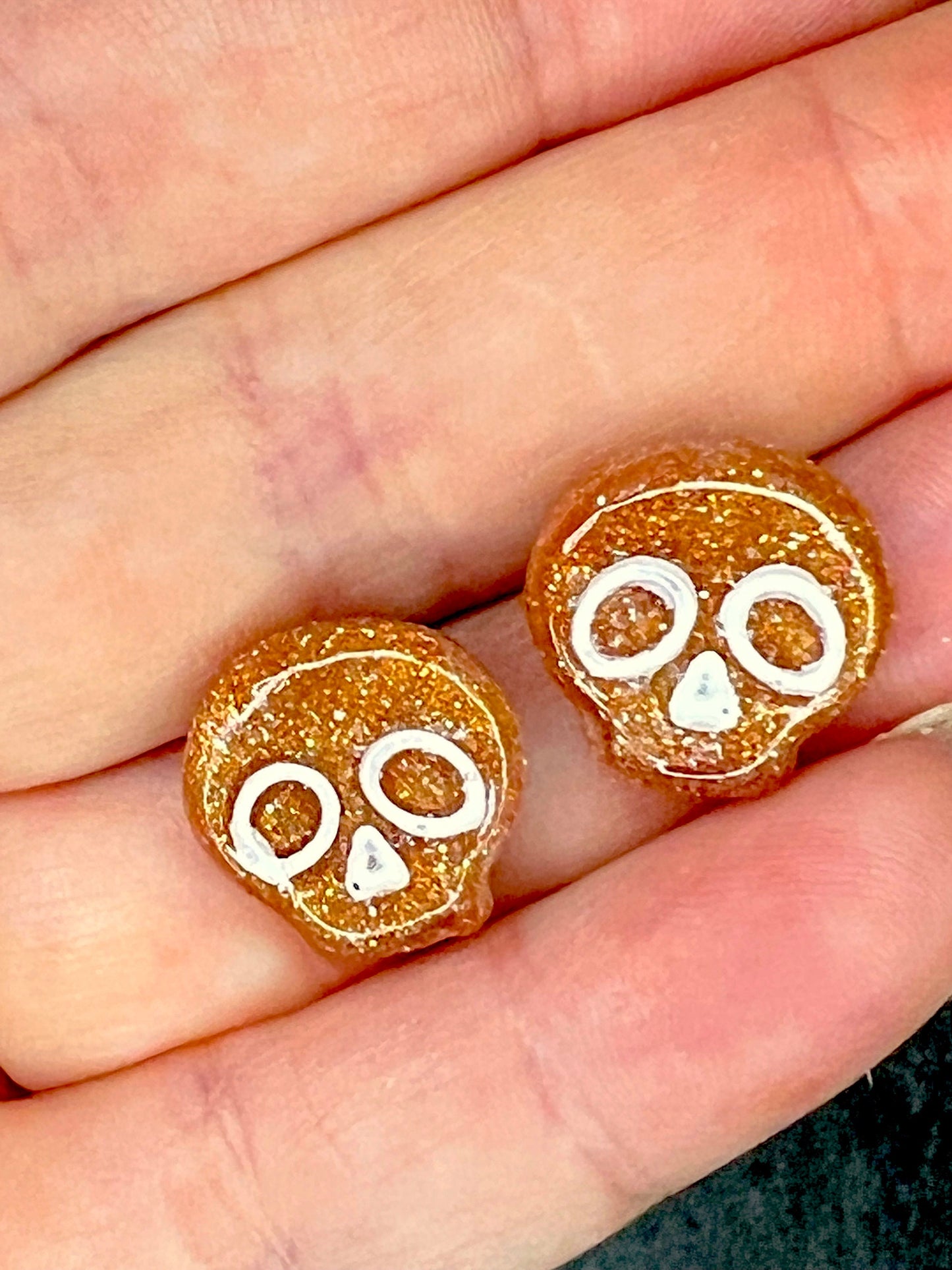 Handcrafted Skull Stud Earrings with Tiny Hearts