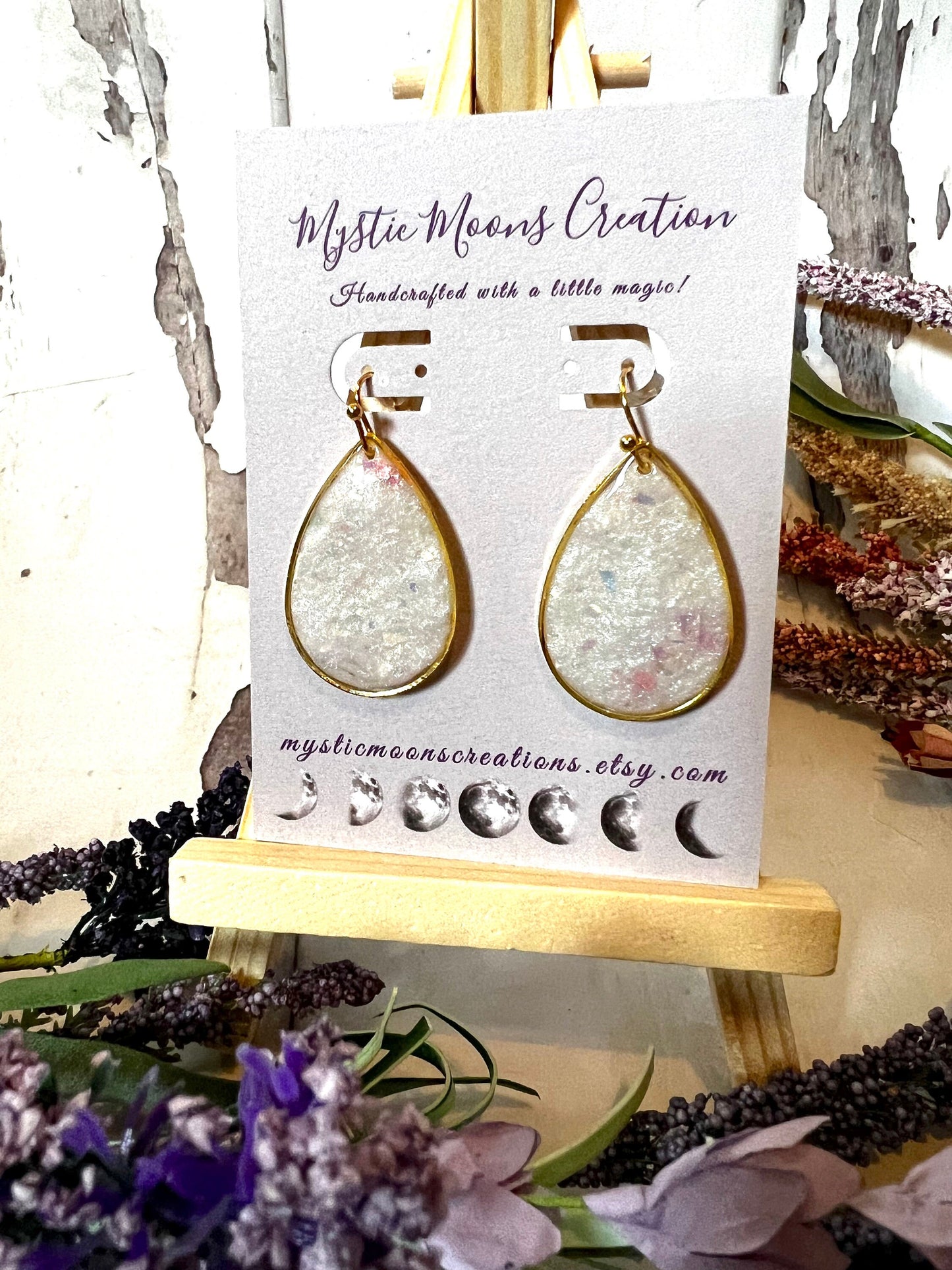 Gold and Silver Faux Opal Teardrop Dangle Earrings