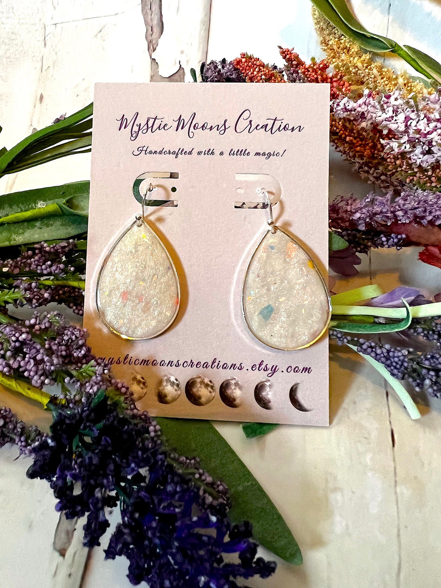 Gold and Silver Faux Opal Teardrop Dangle Earrings