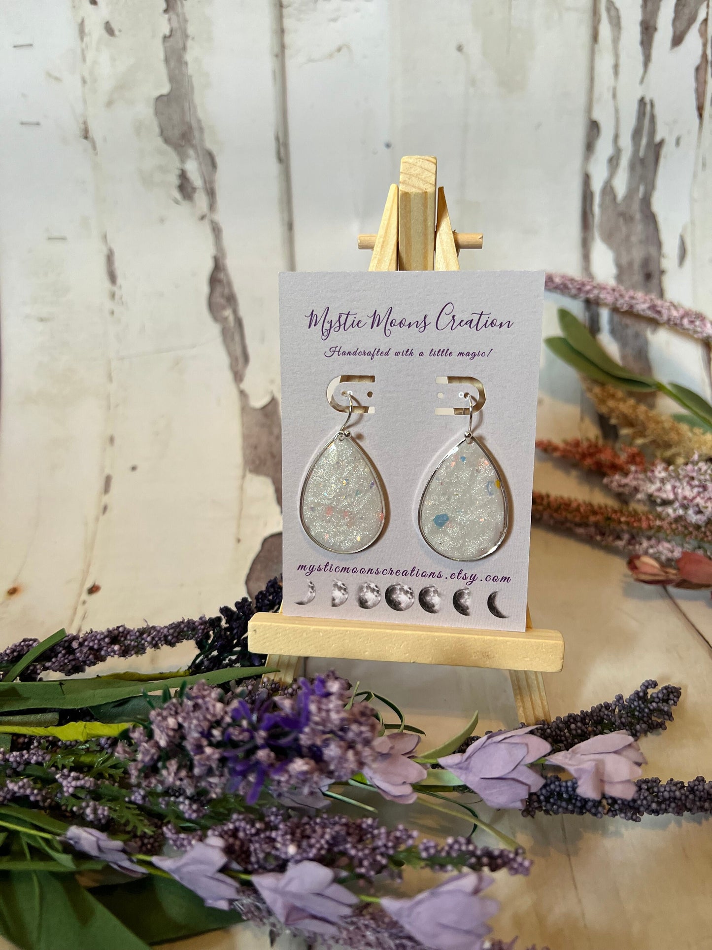 Gold and Silver Faux Opal Teardrop Dangle Earrings