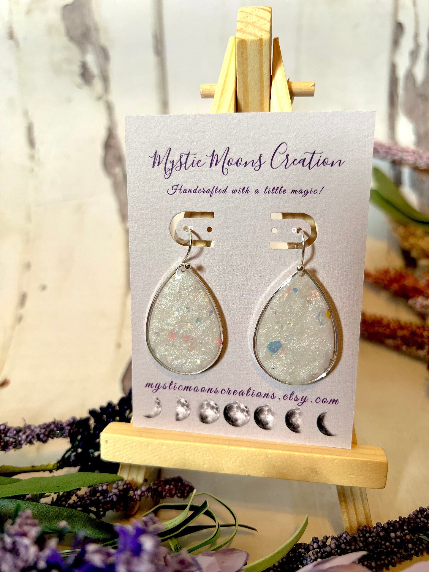 Gold and Silver Faux Opal Teardrop Dangle Earrings