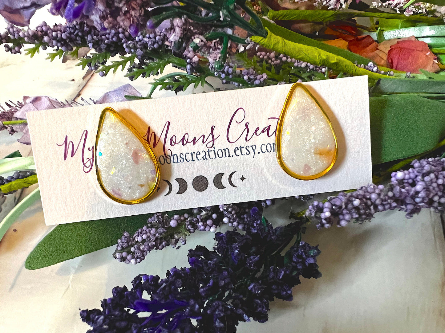 Handmade Small Faux Opal Teardrop Stud Earrings