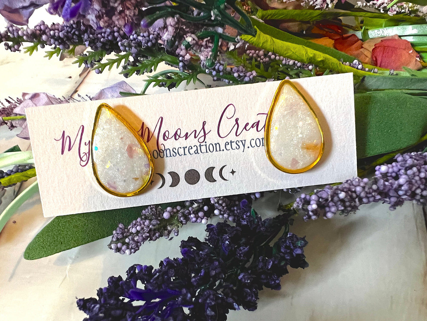 Handmade Small Faux Opal Teardrop Stud Earrings