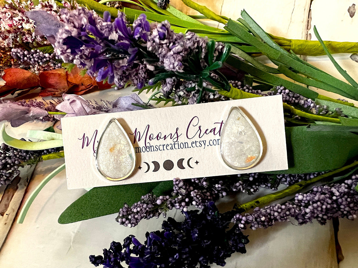 Handmade Small Faux Opal Teardrop Stud Earrings