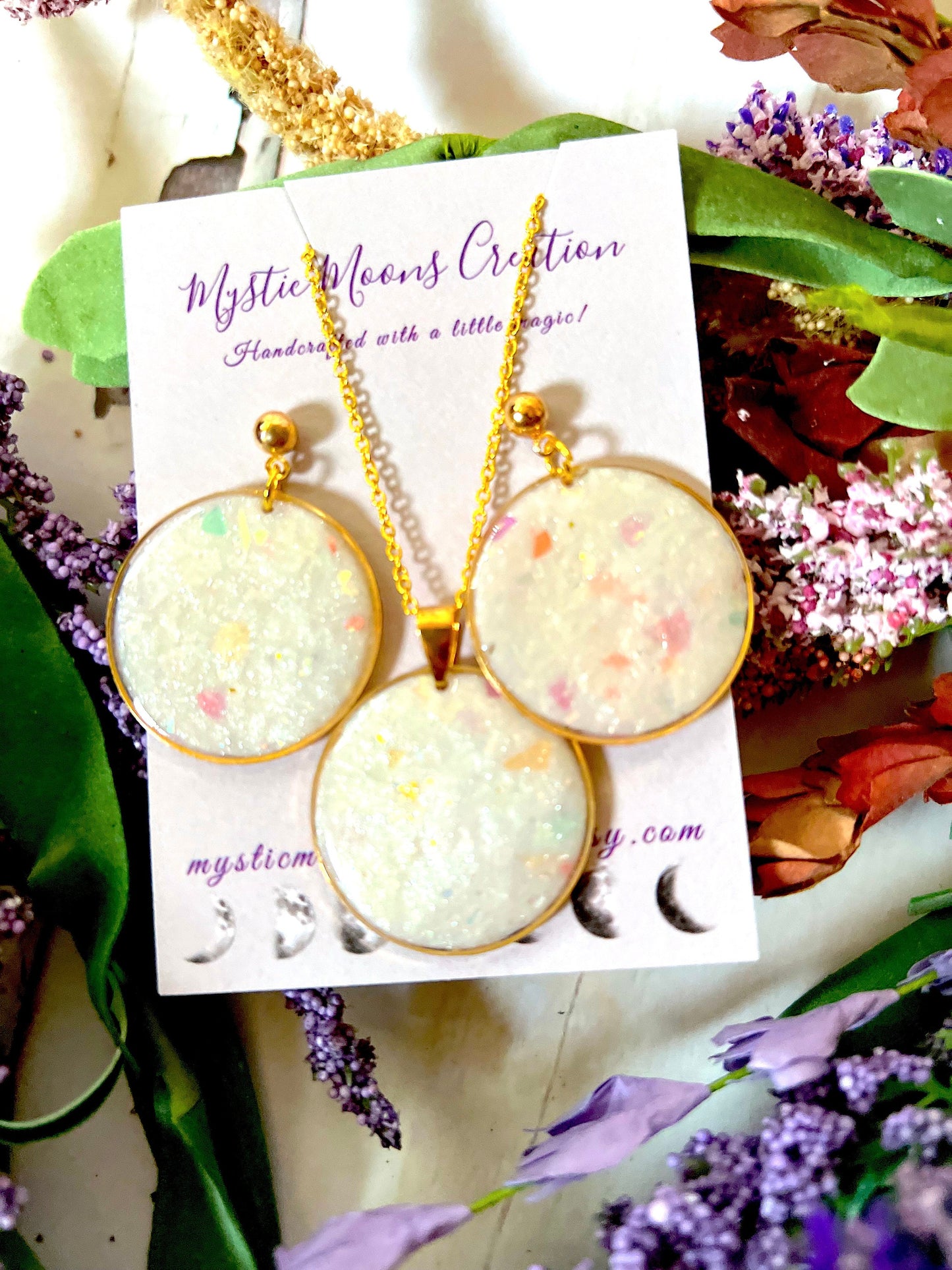 Handmade Large Faux Opal Round Dangling Stud Earrings and/or Neckless