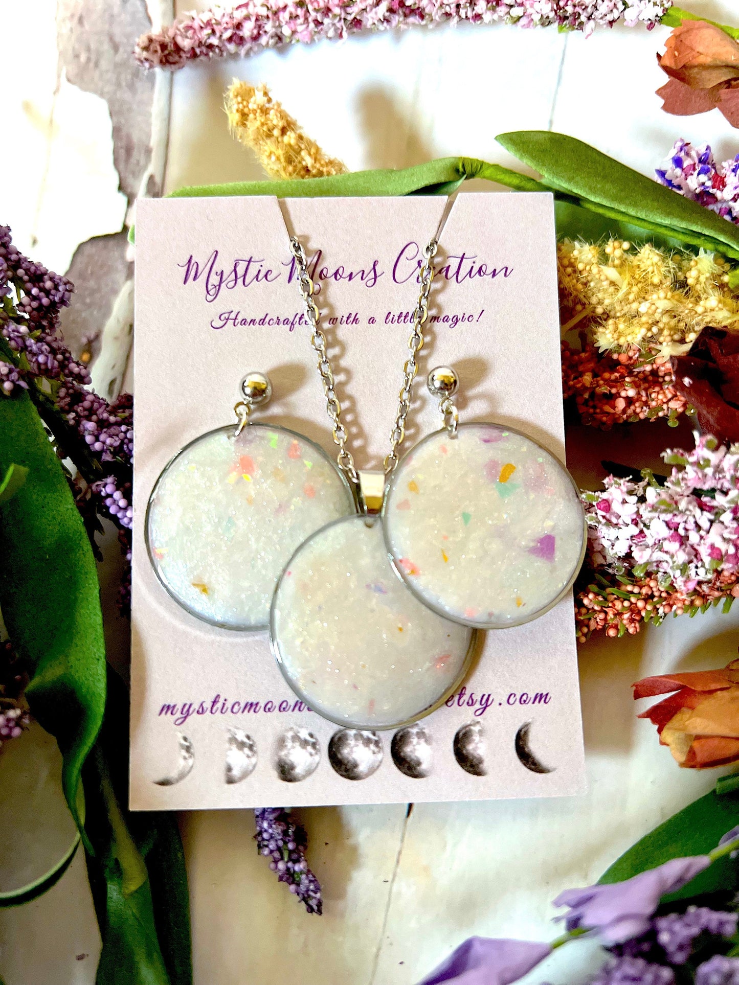 Handmade Large Faux Opal Round Dangling Stud Earrings and/or Neckless