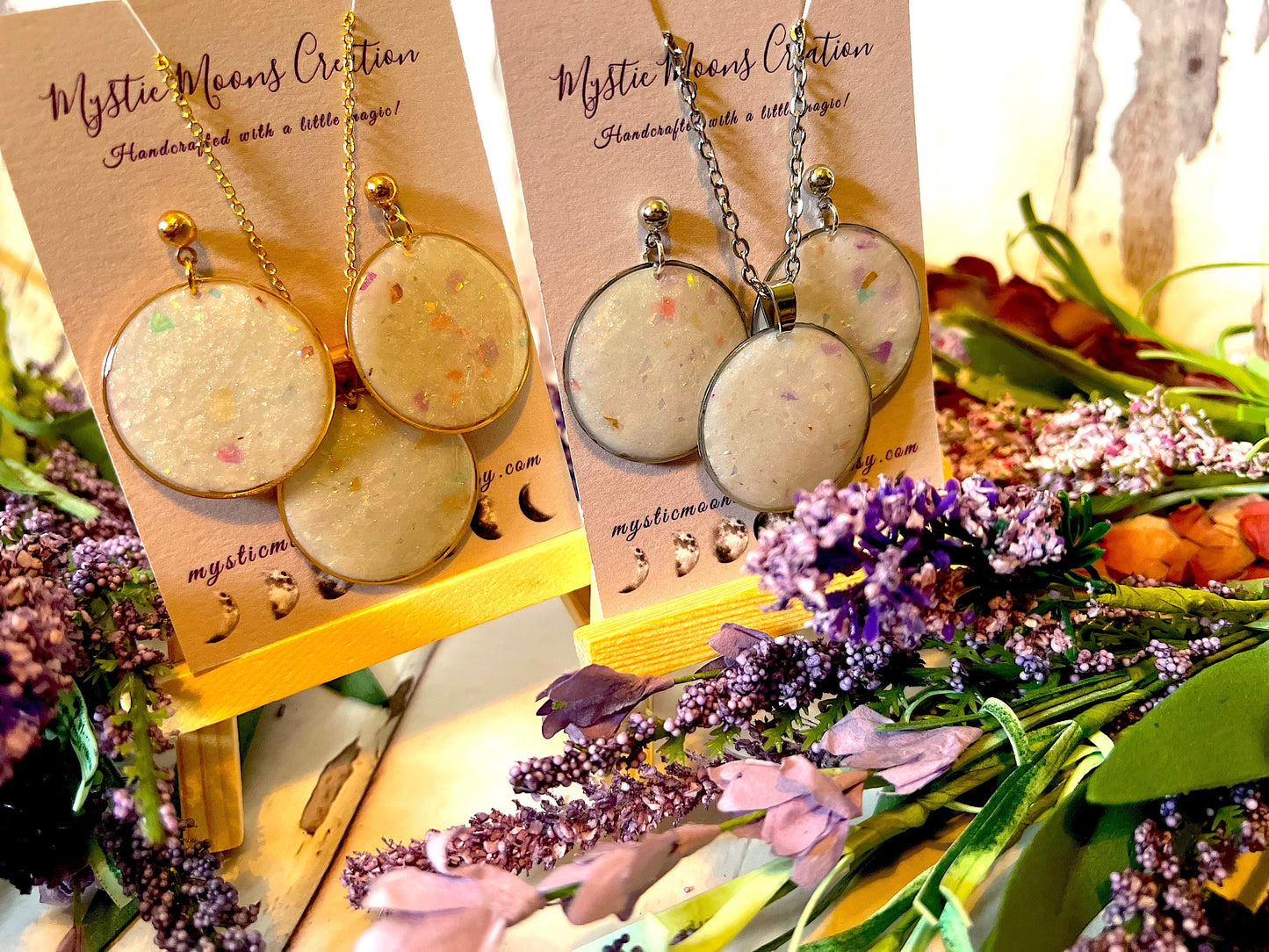 Handmade Large Faux Opal Round Dangling Stud Earrings and/or Neckless