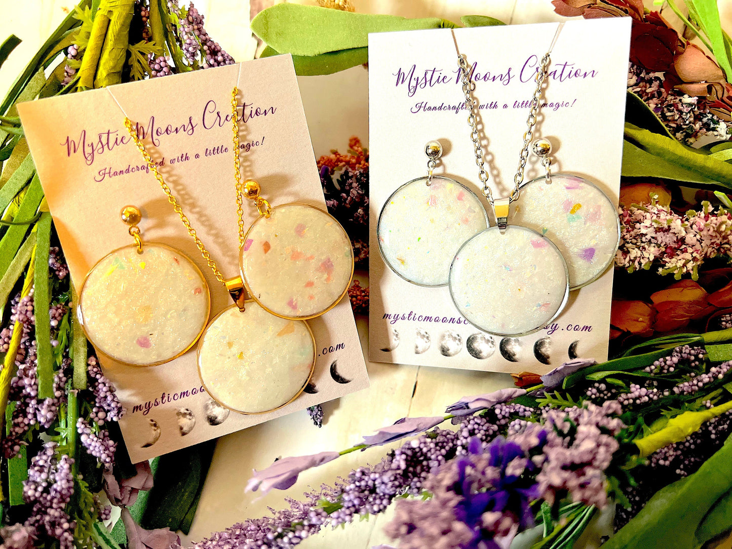Handmade Large Faux Opal Round Dangling Stud Earrings and/or Neckless