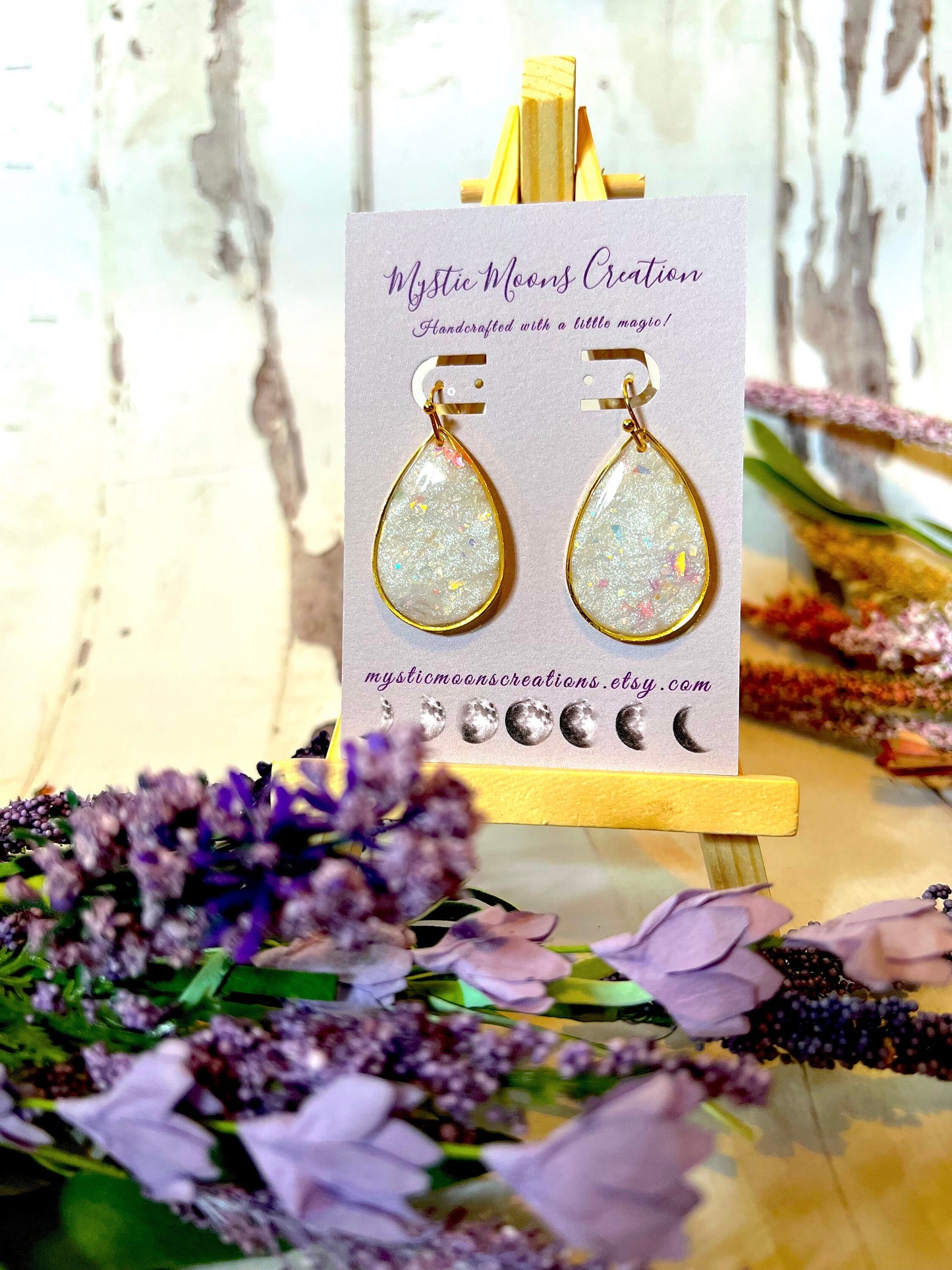 Gold and Silver Faux Opal Teardrop Dangle Earrings