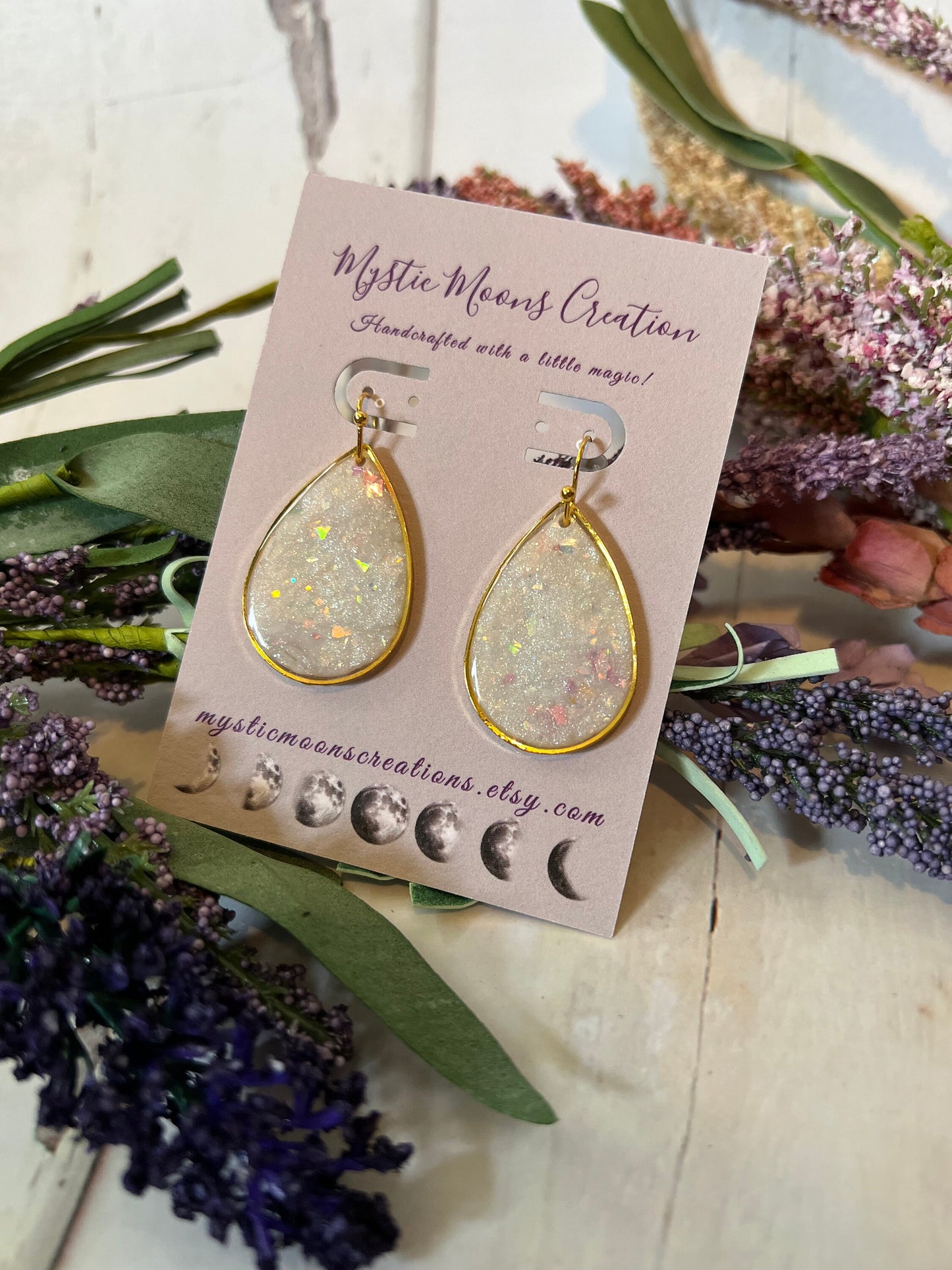 Gold and Silver Faux Opal Teardrop Dangle Earrings