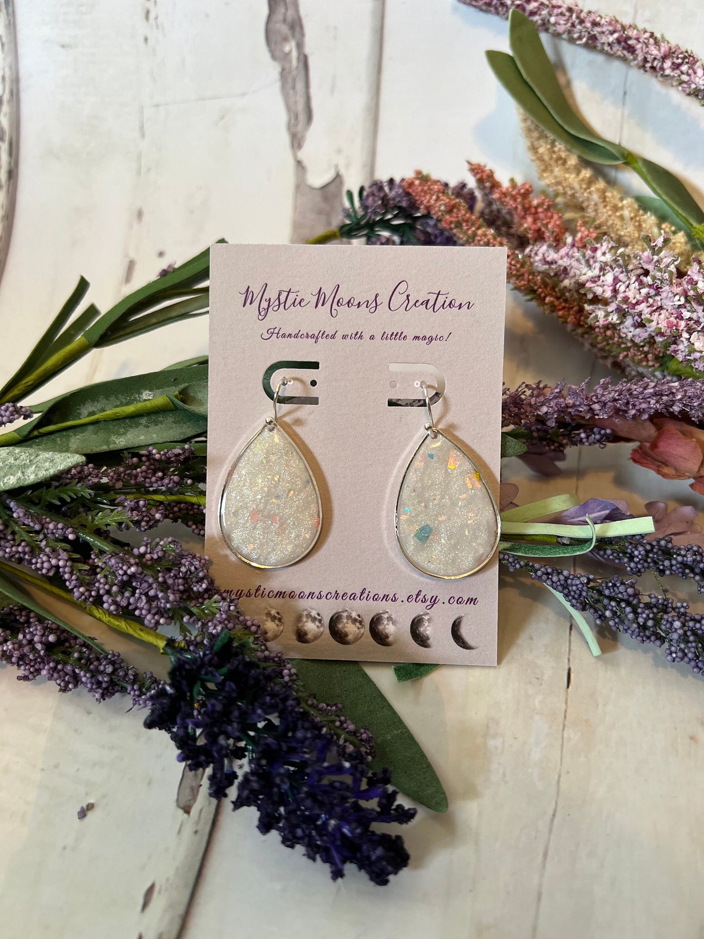 Gold and Silver Faux Opal Teardrop Dangle Earrings