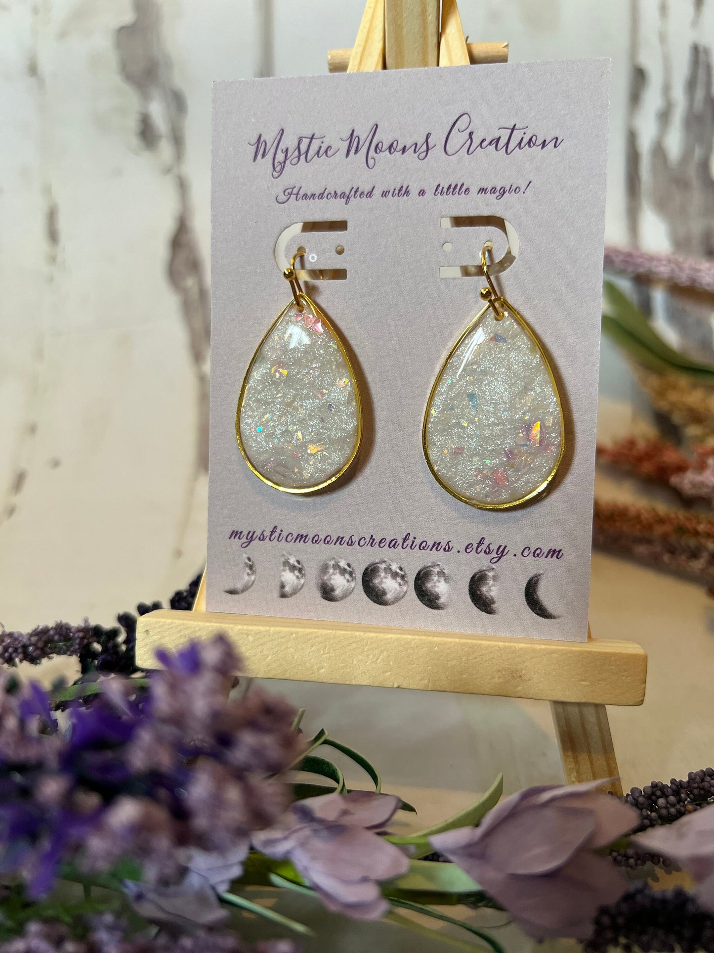 Gold and Silver Faux Opal Teardrop Dangle Earrings