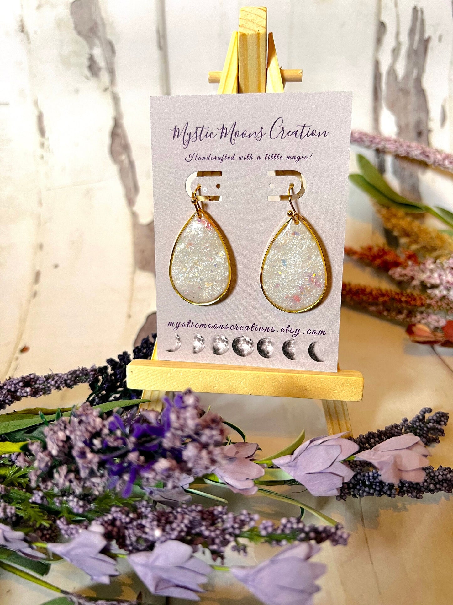 Gold and Silver Faux Opal Teardrop Dangle Earrings