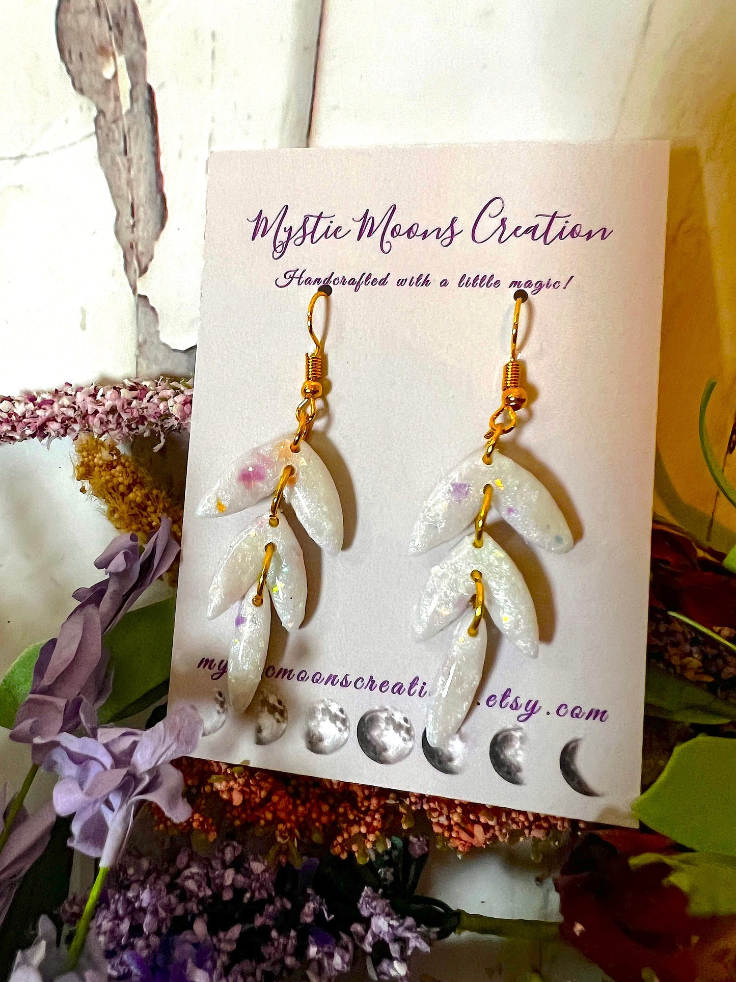 Handcrafted Faux Opal Flower Dangling Hook Earrings