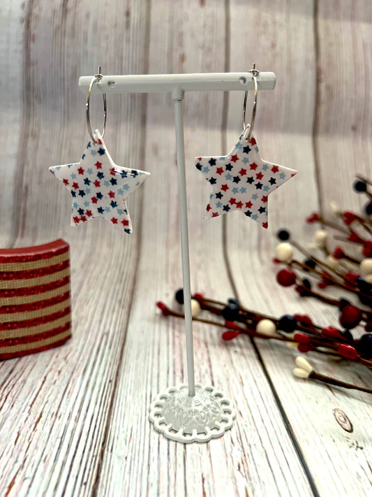 Small Red, White And Blue Star Hoop Earrings