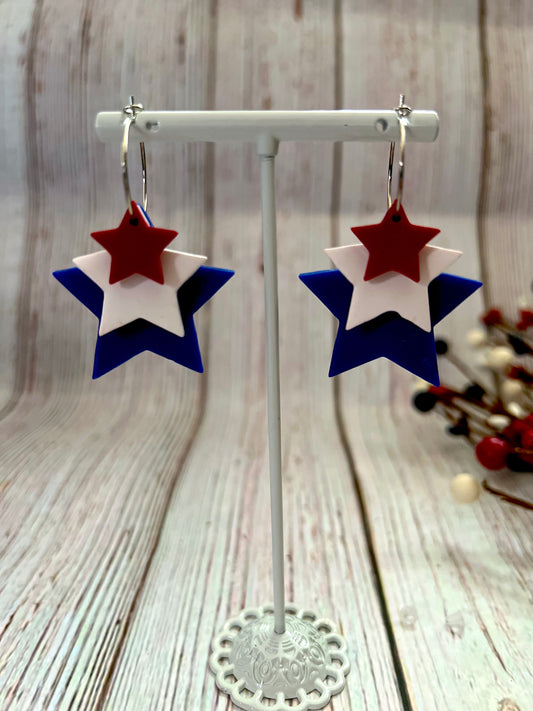 Red, White, and Blue Star Stacked Hoop Earrings