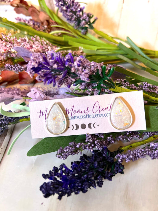 Handmade Small Faux Opal Teardrop Stud Earrings